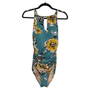 Garnet Hill Blue and Yellow Floral One Piece Swimsuit - Size 10